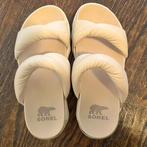 Sorel Cream Sandals with Plush Straps and Slip-On Design - Make an Offer!